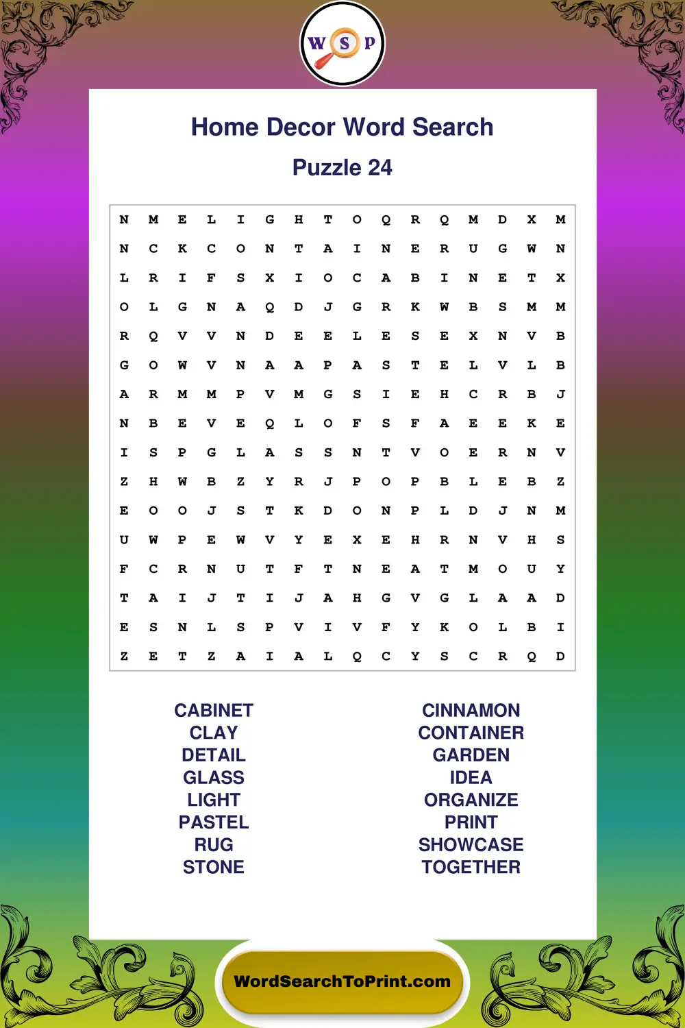 Home Decor Word Search Puzzle 24