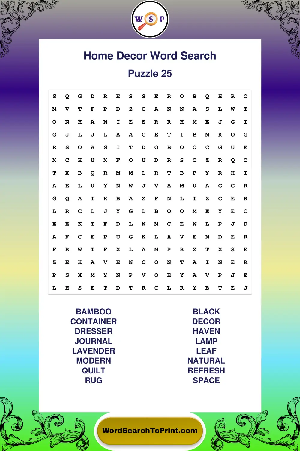 Home Decor Word Search Puzzle 25