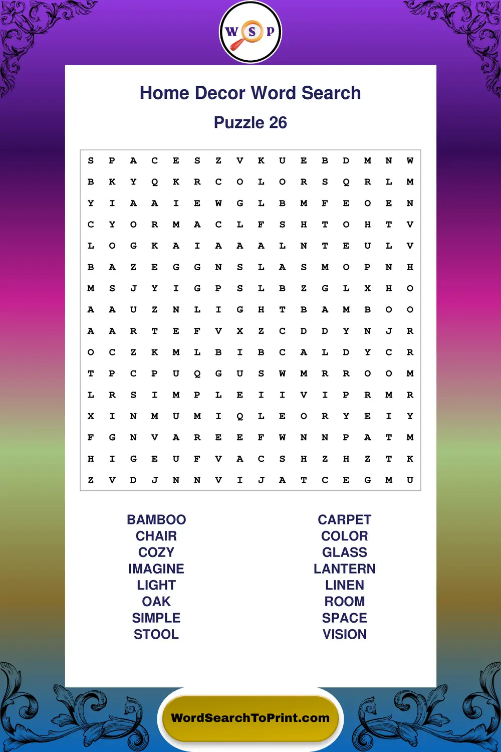 Home Decor Word Search Puzzle 26