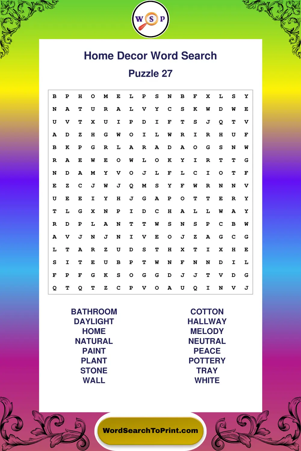 Home Decor Word Search Puzzle 27