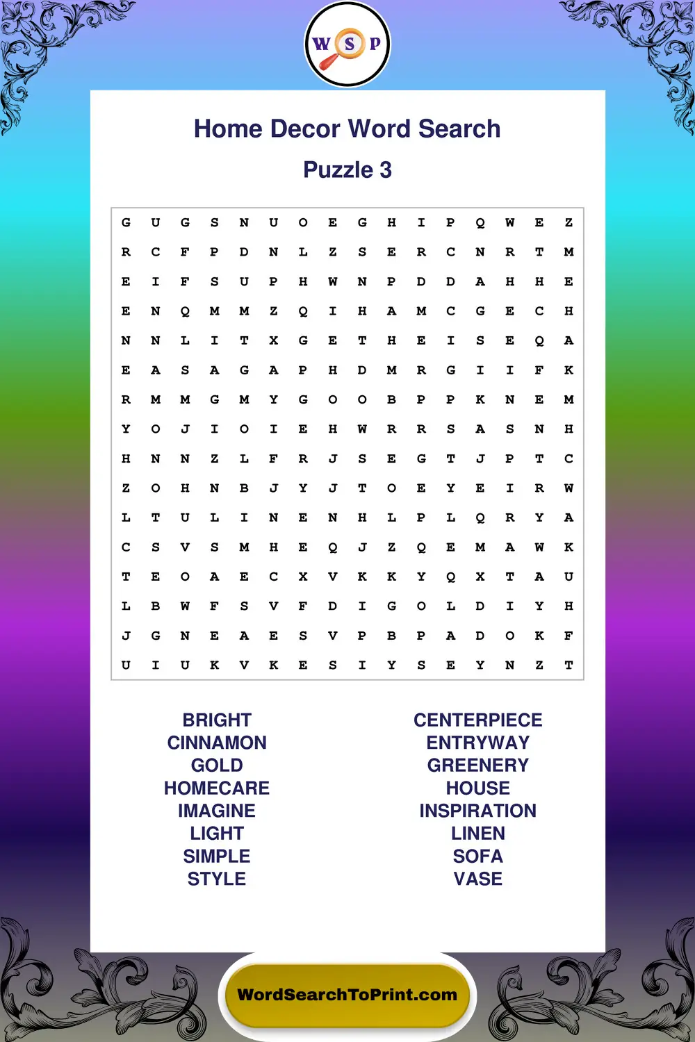 Home Decor Word Search Puzzle 3