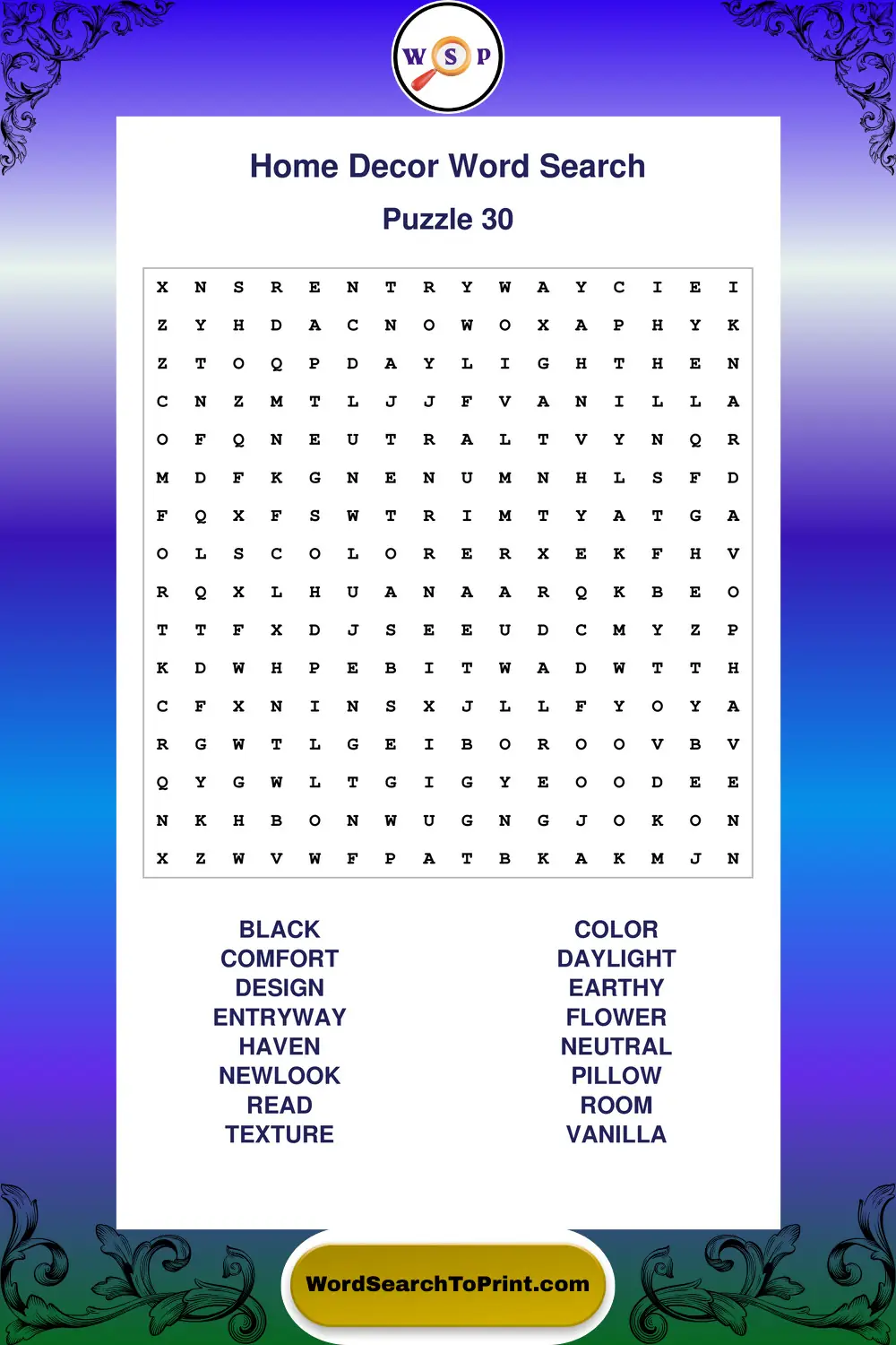 Home Decor Word Search Puzzle 30