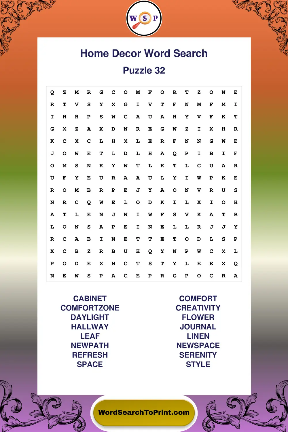 Home Decor Word Search Puzzle 32
