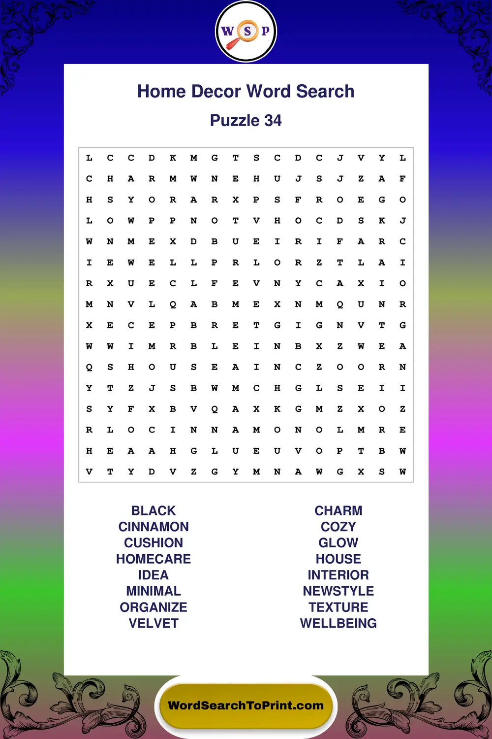 Home Decor Word Search Puzzle 34