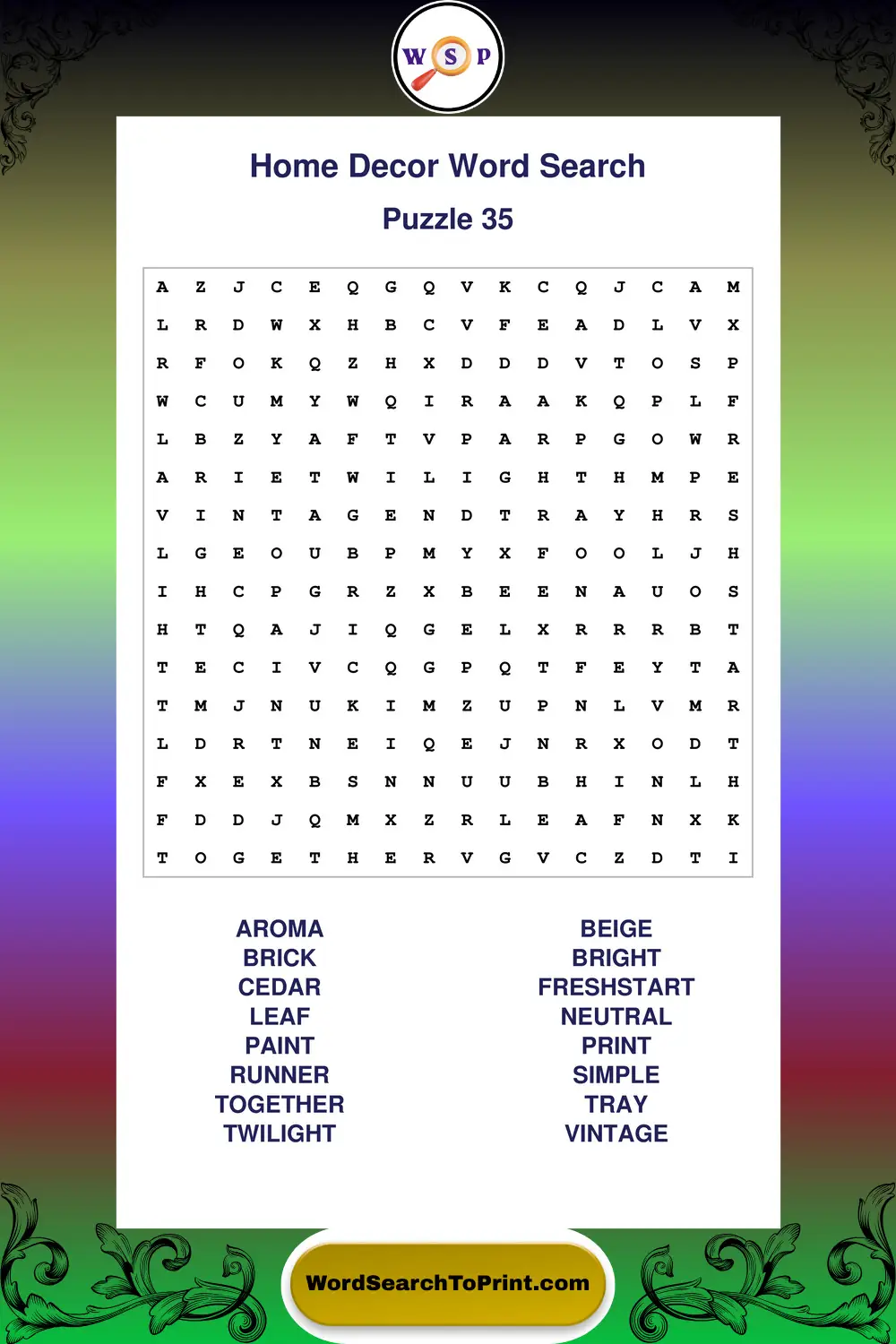Home Decor Word Search Puzzle 35