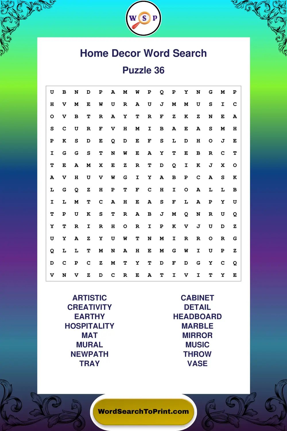 Home Decor Word Search Puzzle 36