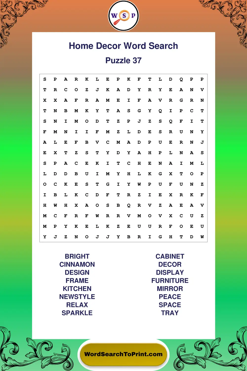 Home Decor Word Search Puzzle 37