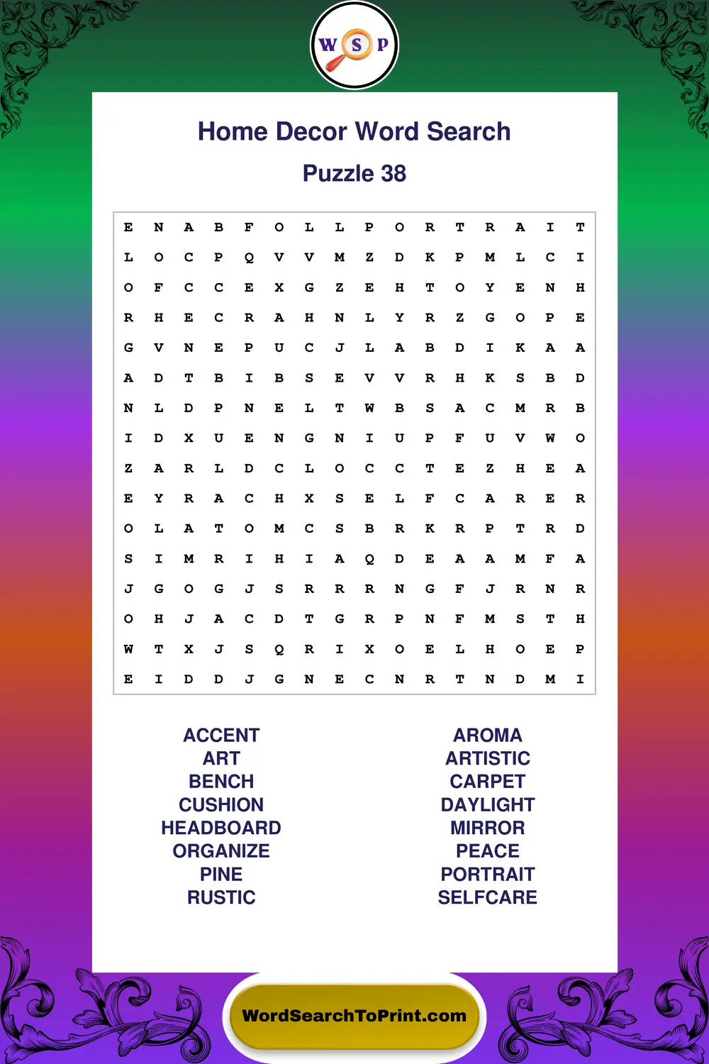Home Decor Word Search Puzzle 38