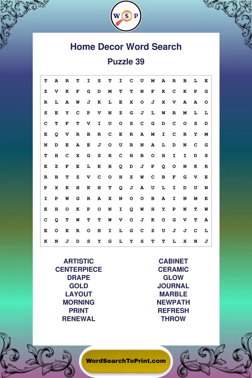 Home Decor Word Search Puzzle 39