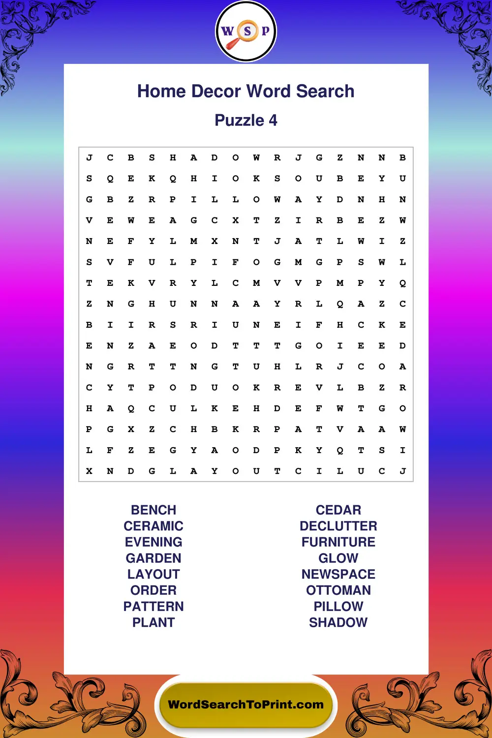 Home Decor Word Search Puzzle 4