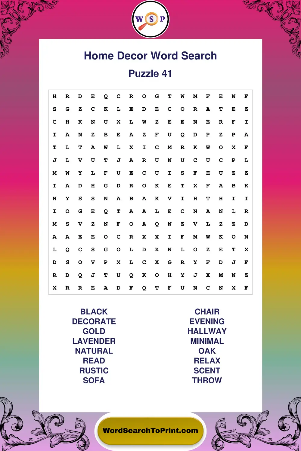 Home Decor Word Search Puzzle 41