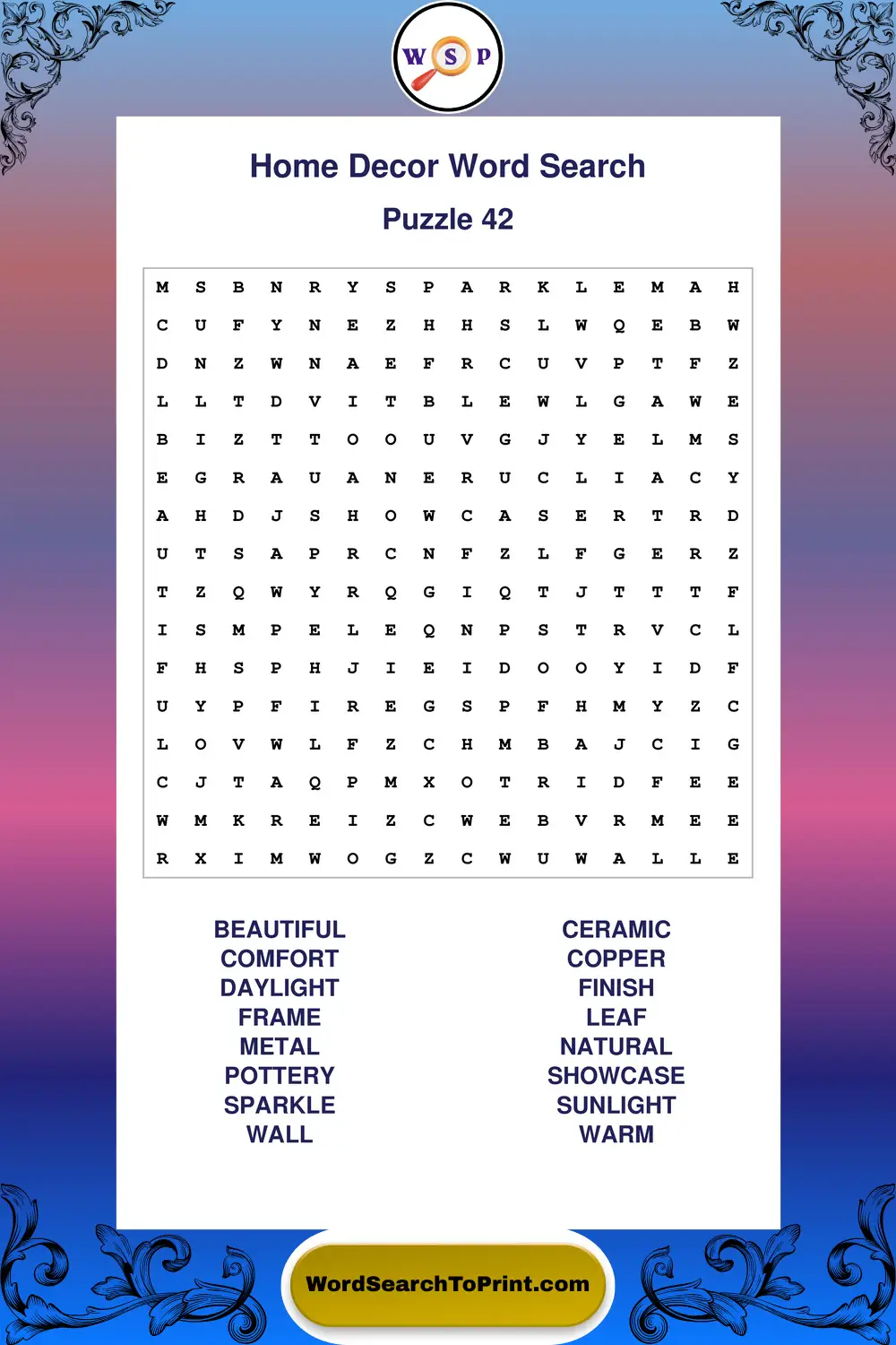 Home Decor Word Search Puzzle 42