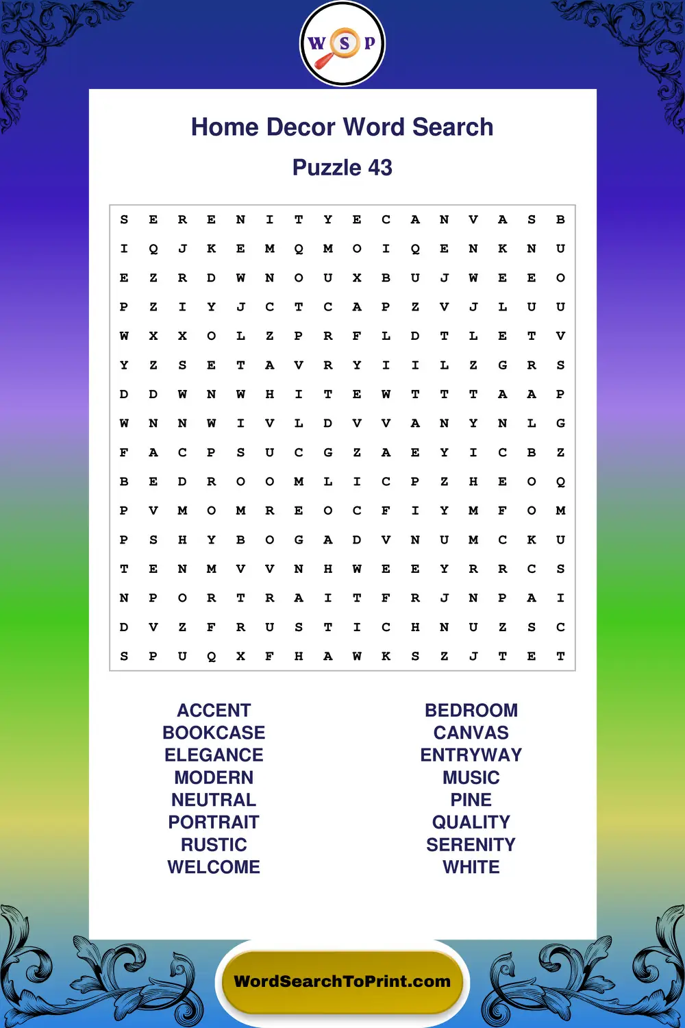 Home Decor Word Search Puzzle 43
