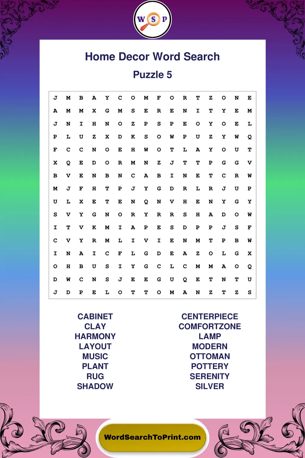 Home Decor Word Search Puzzle 5