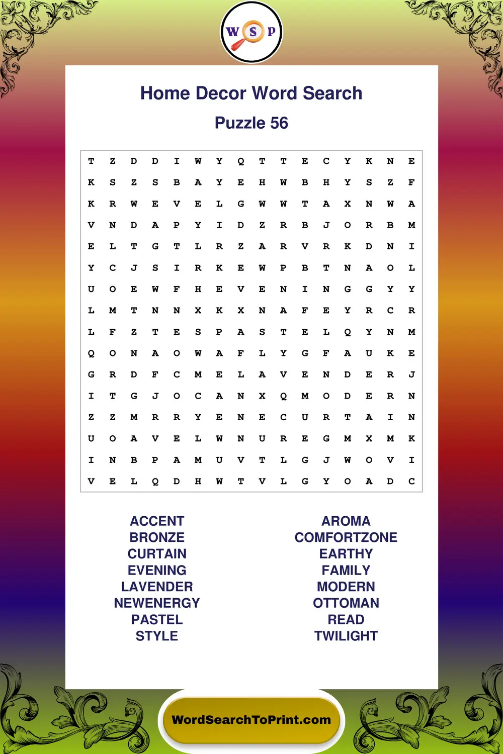 Home Decor Word Search Puzzle 56