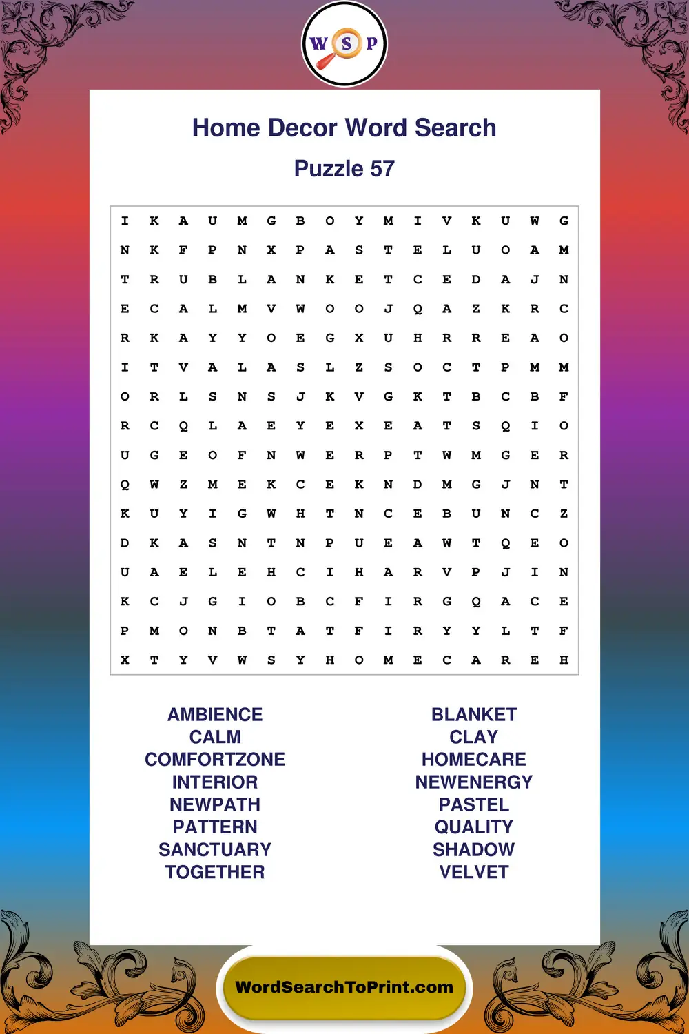 Home Decor Word Search Puzzle 57