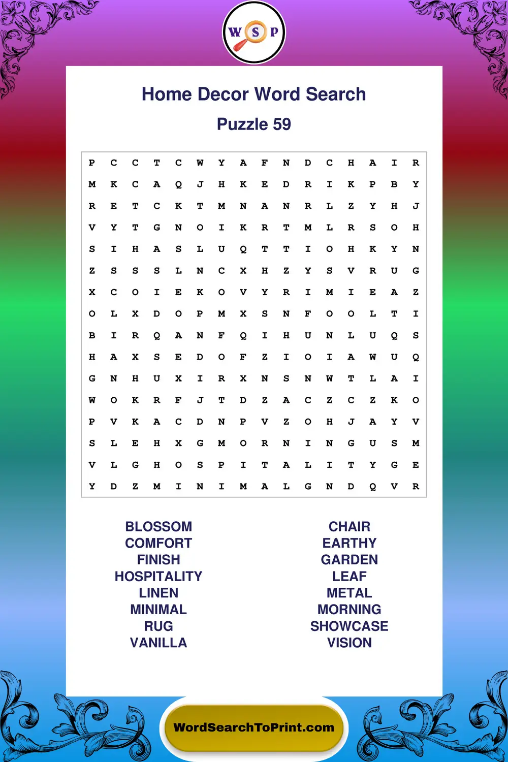 Home Decor Word Search Puzzle 59