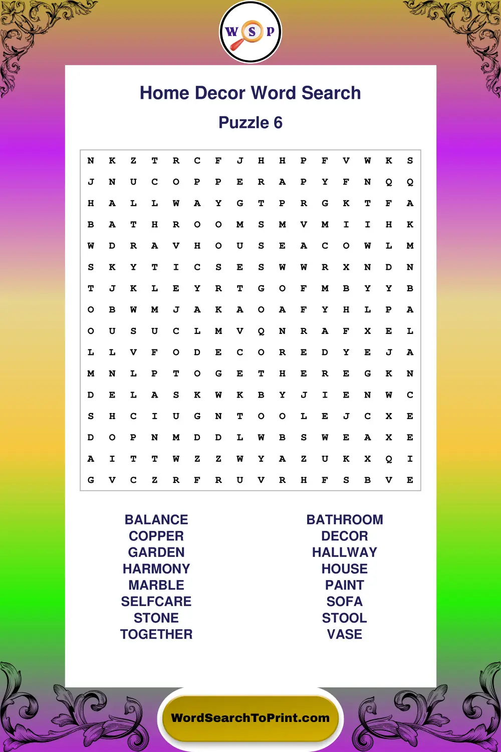 Home Decor Word Search Puzzle 6
