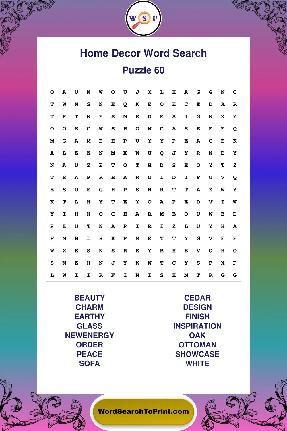 Home Decor Word Search Puzzle 60