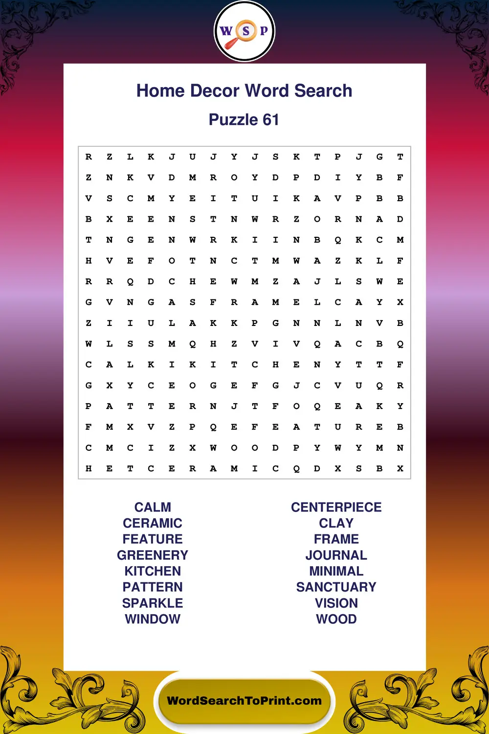Home Decor Word Search Puzzle 61