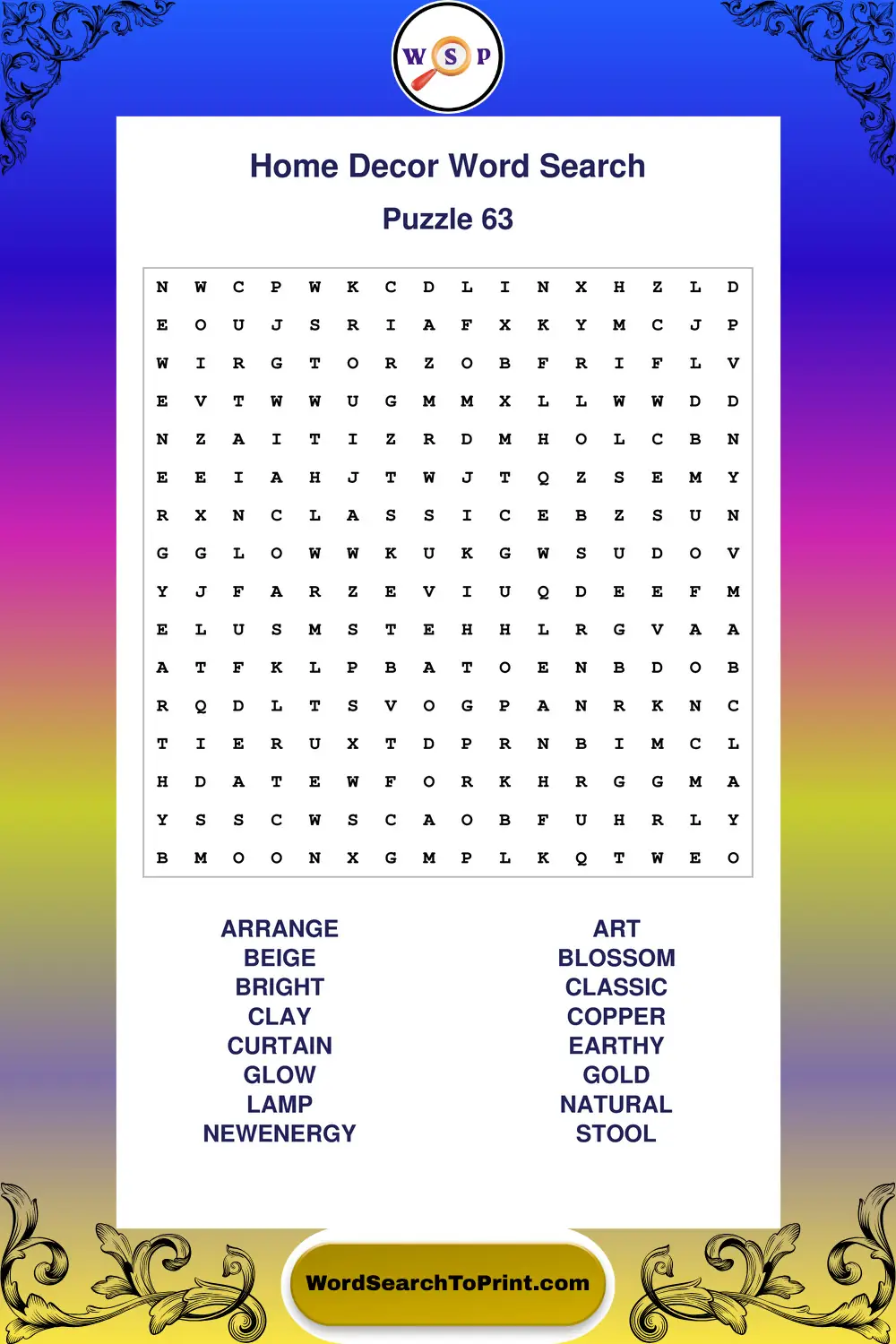 Home Decor Word Search Puzzle 63