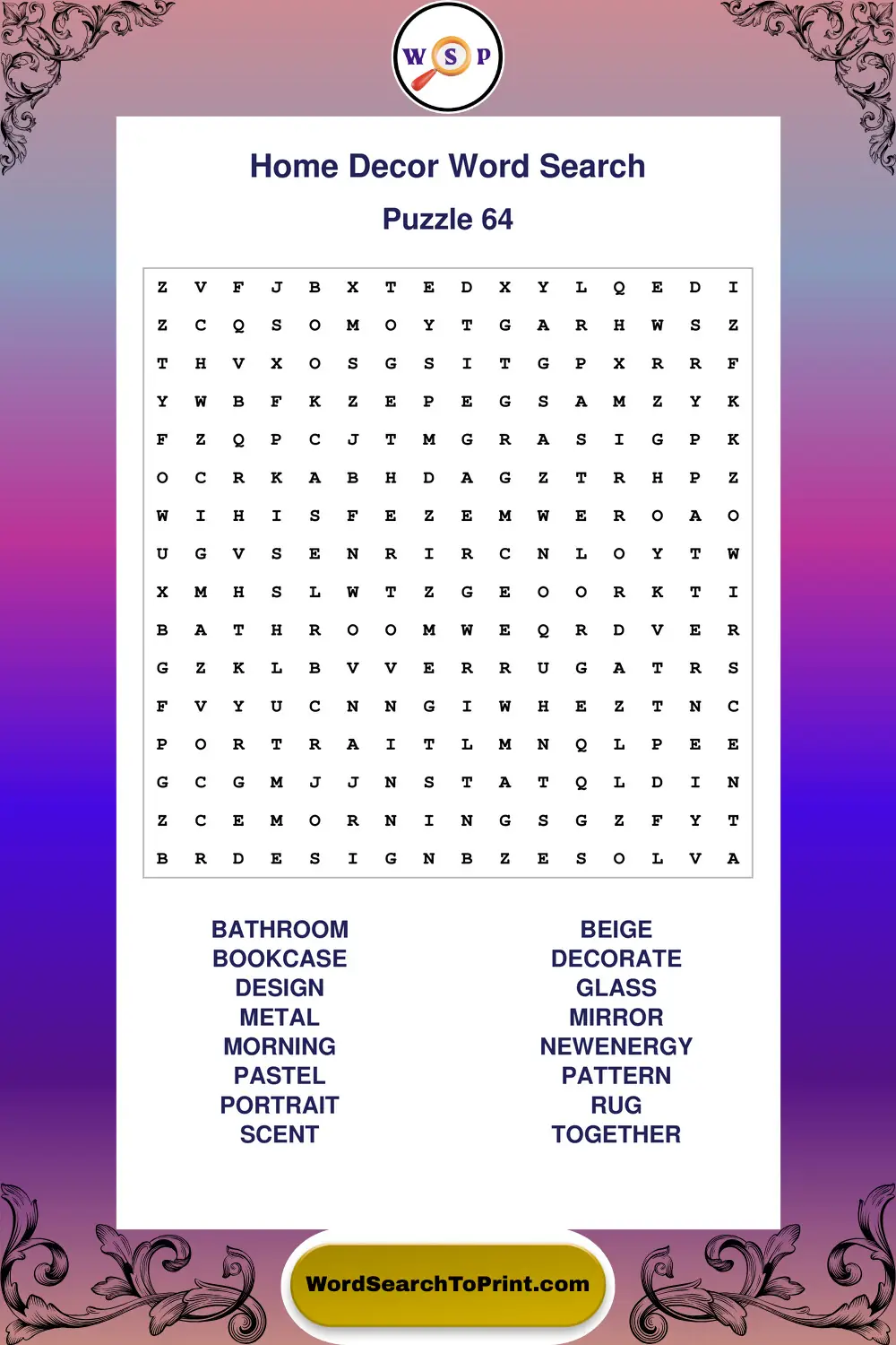 Home Decor Word Search Puzzle 64