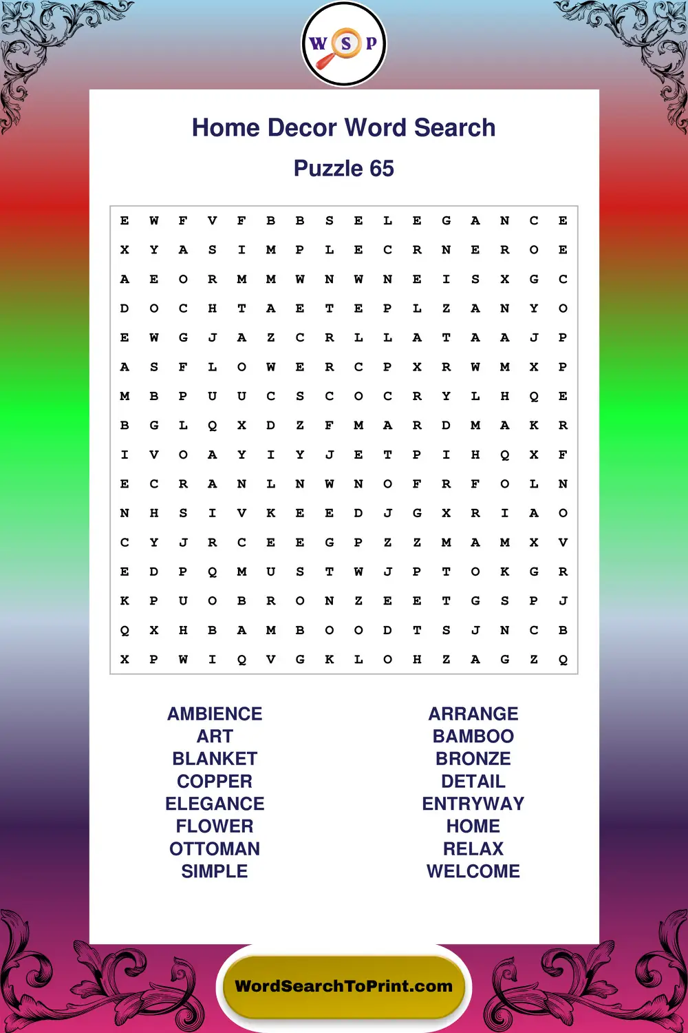 Home Decor Word Search Puzzle 65