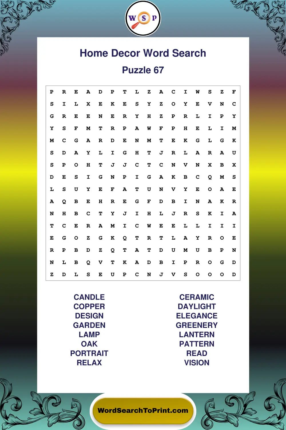 Home Decor Word Search Puzzle 67