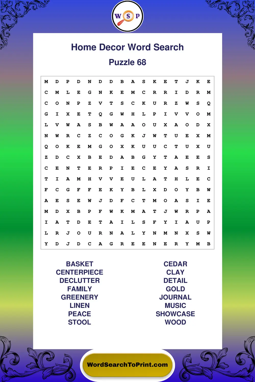 Home Decor Word Search Puzzle 68