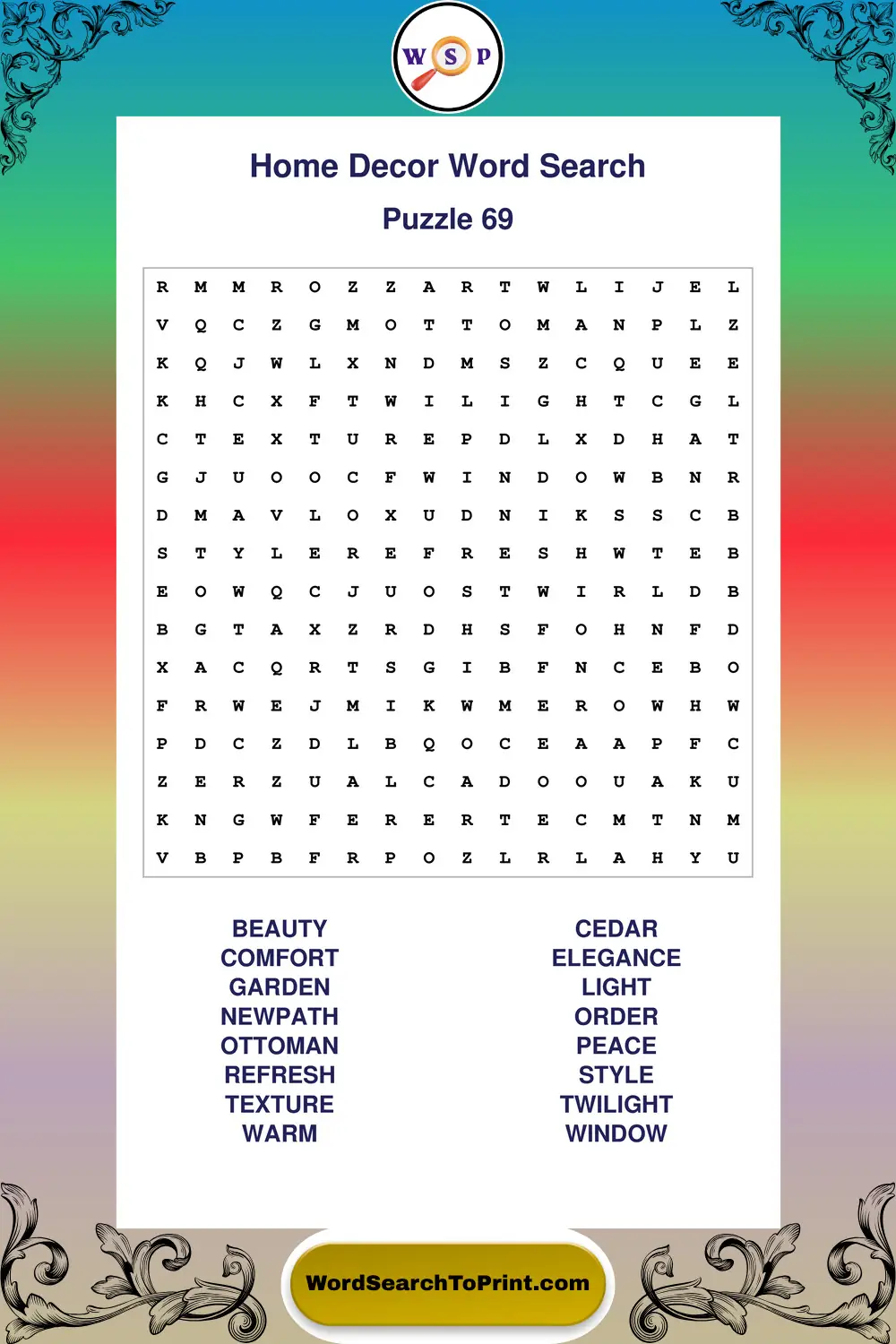 Home Decor Word Search Puzzle 69