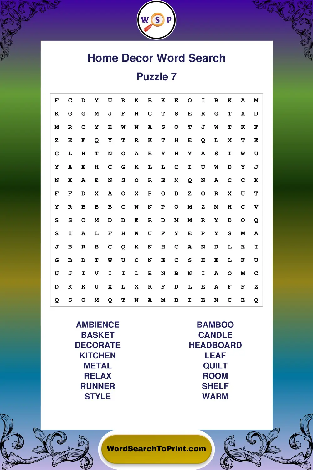 Home Decor Word Search Puzzle 7
