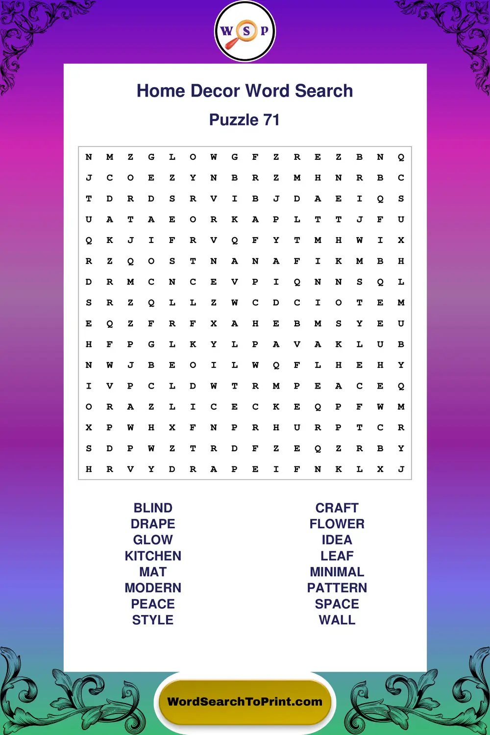 Home Decor Word Search Puzzle 71
