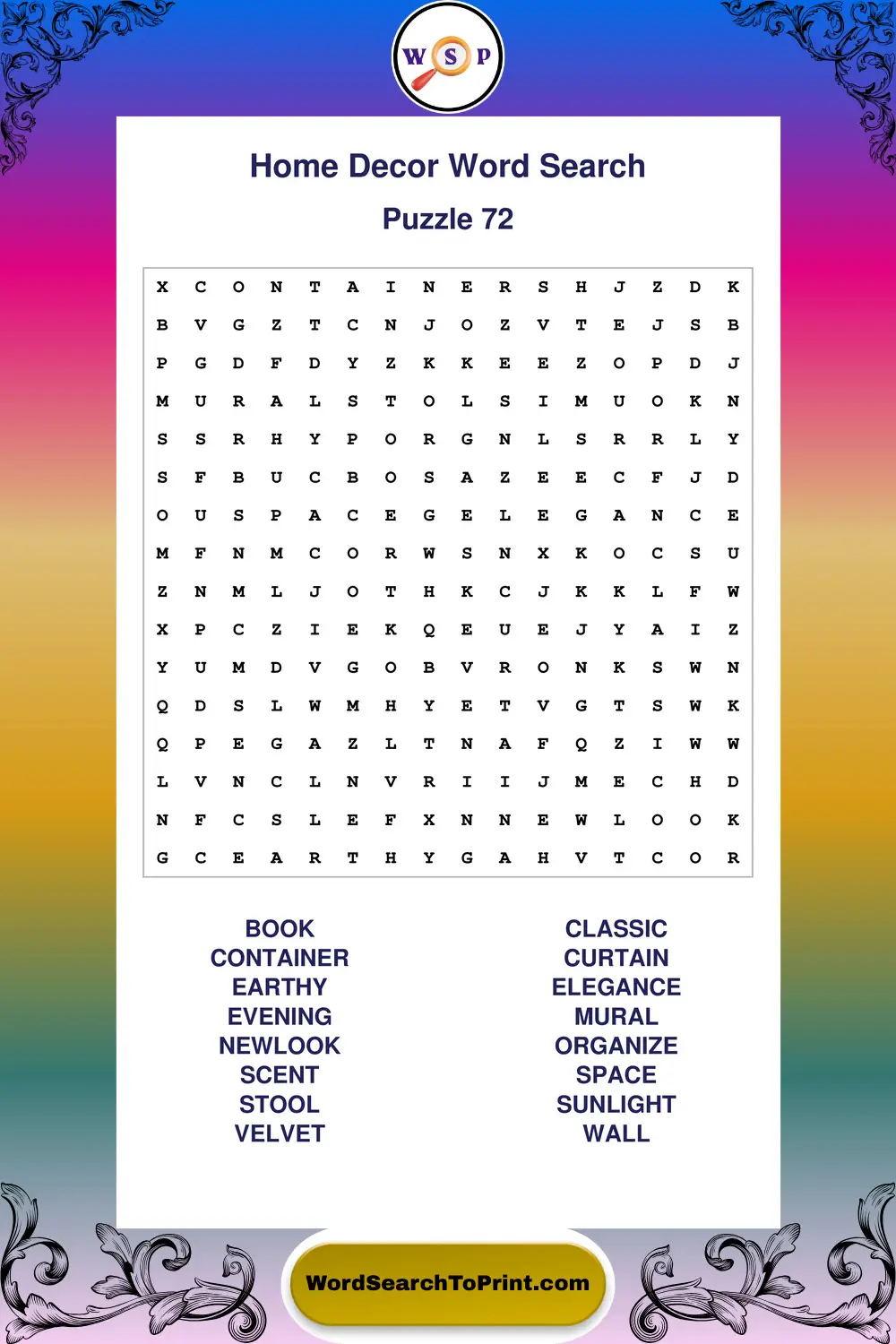 Home Decor Word Search Puzzle 72