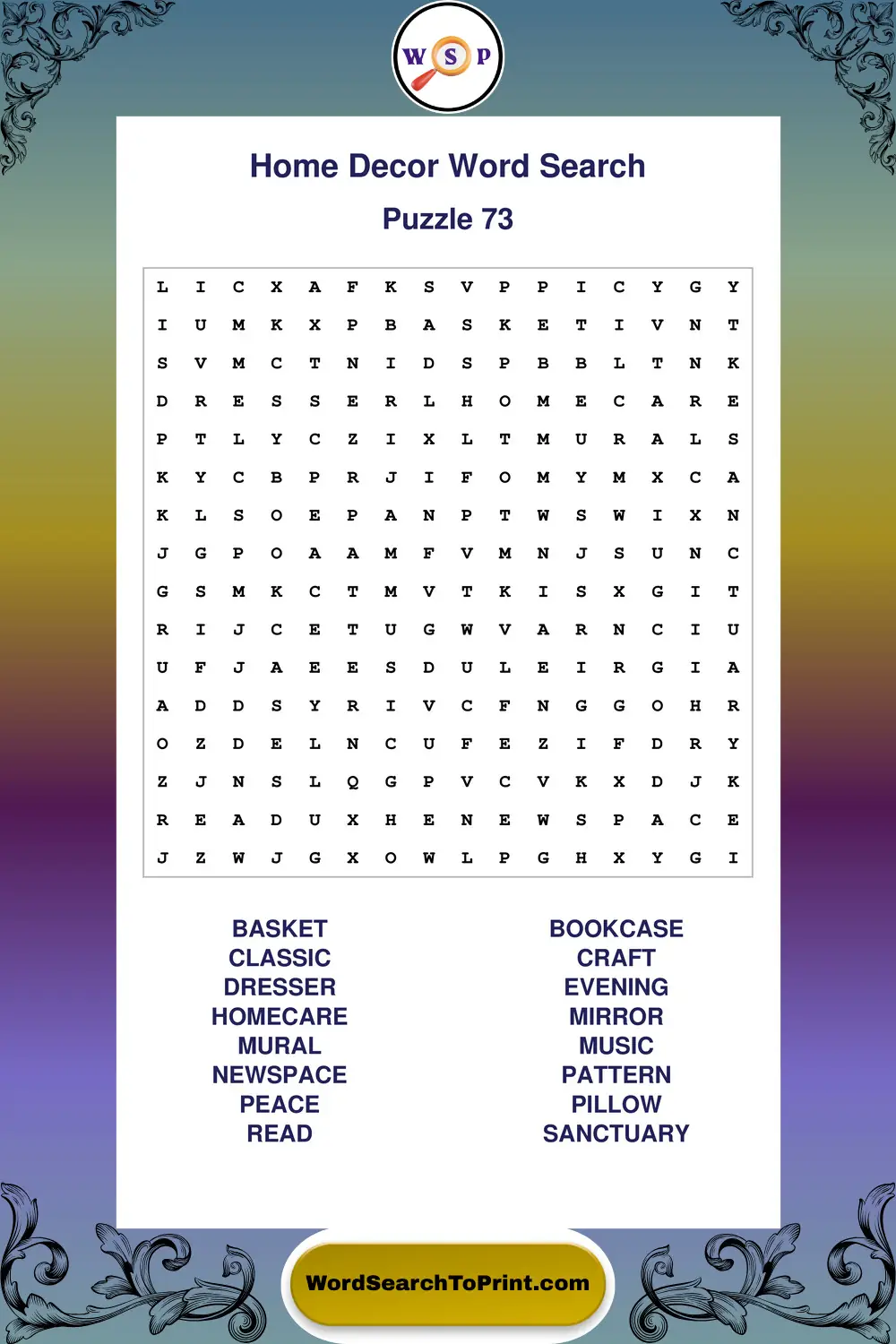 Home Decor Word Search Puzzle 73