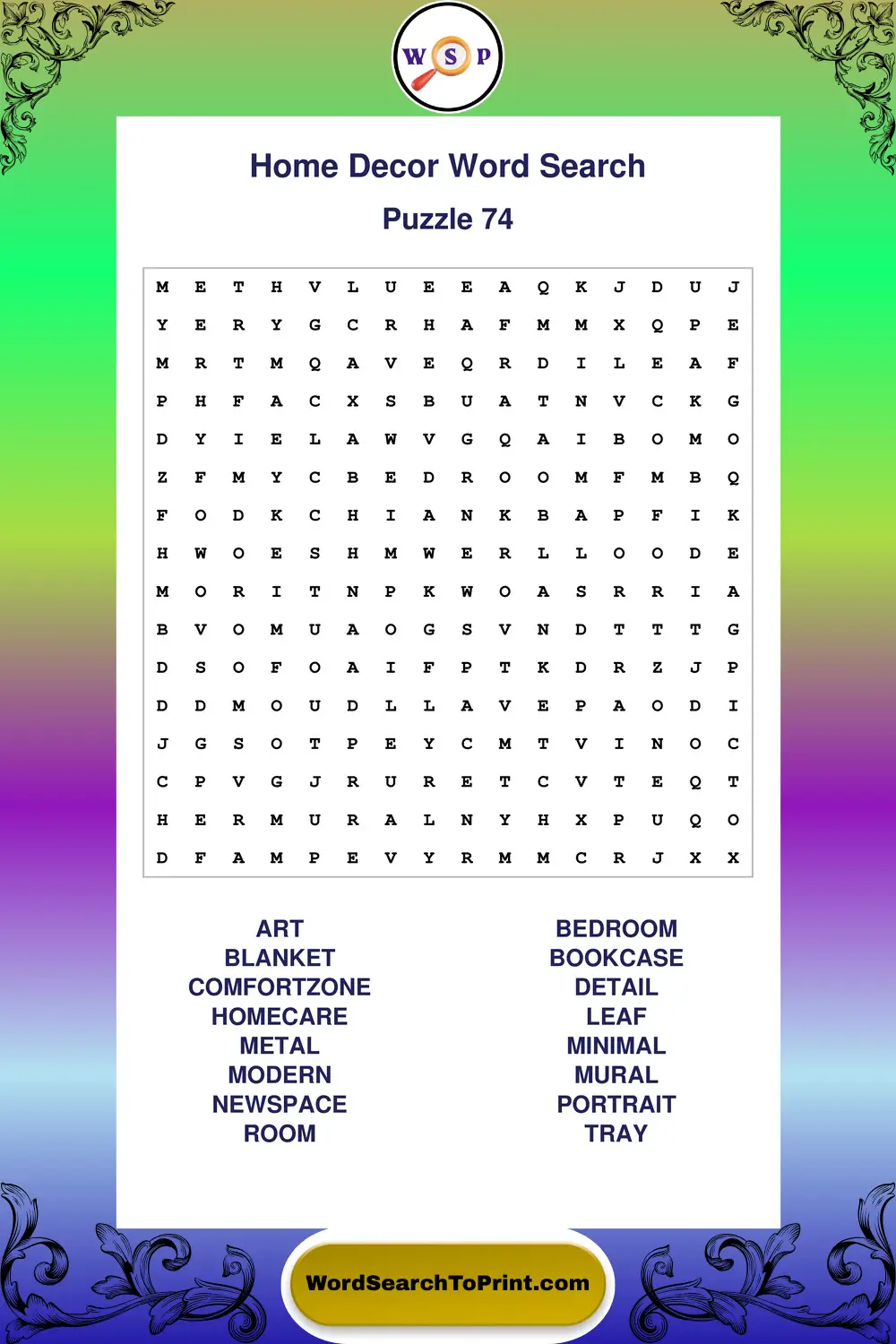 Home Decor Word Search Puzzle 74
