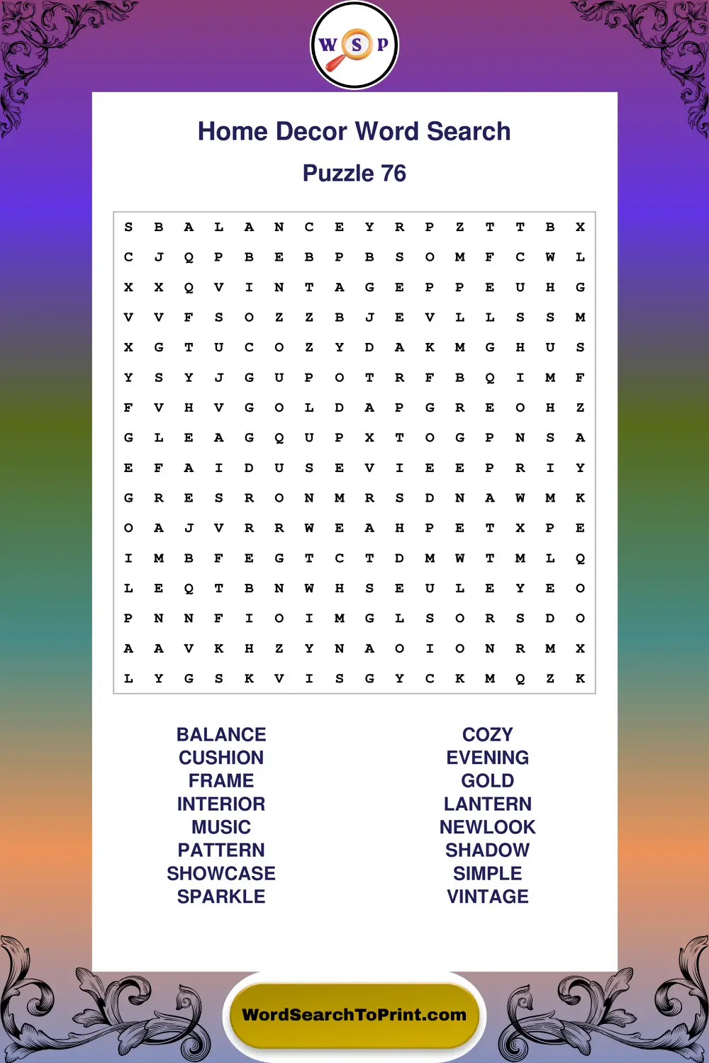 Home Decor Word Search Puzzle 76