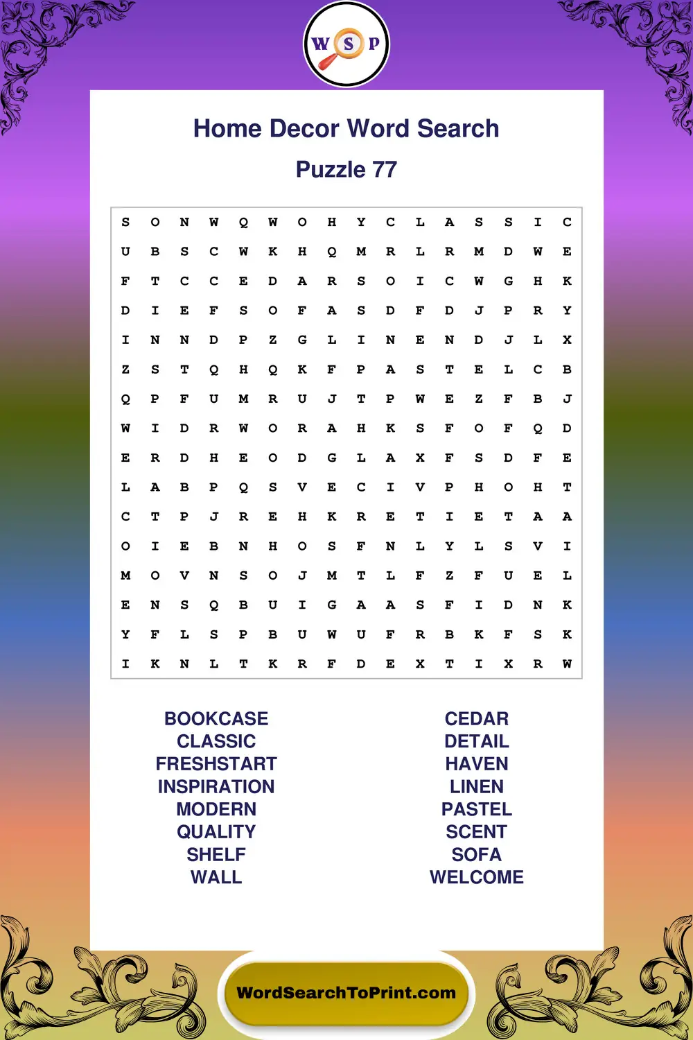 Home Decor Word Search Puzzle 77