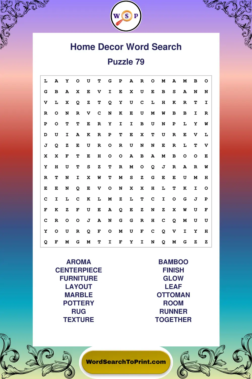 Home Decor Word Search Puzzle 79