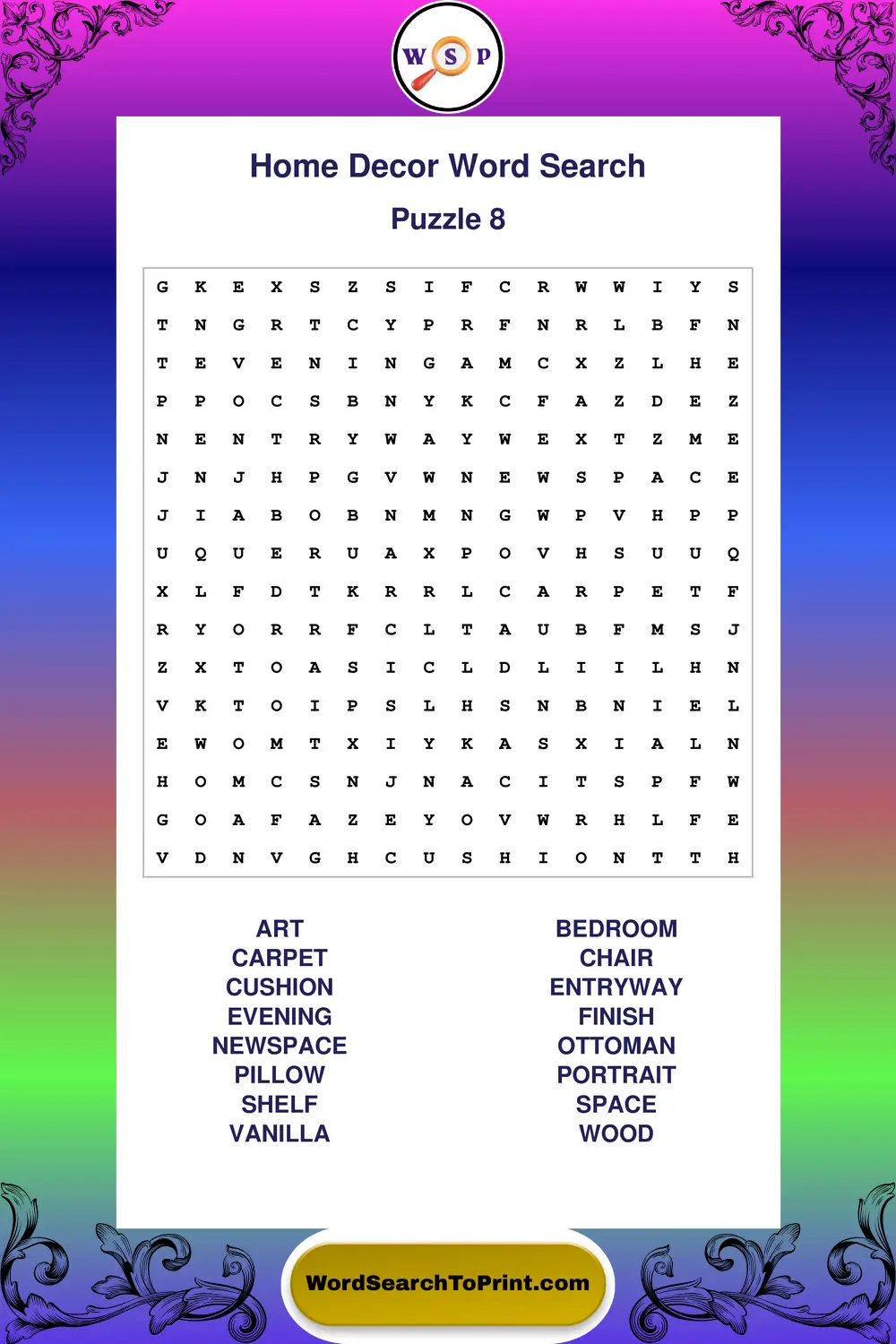 Home Decor Word Search Puzzle 8