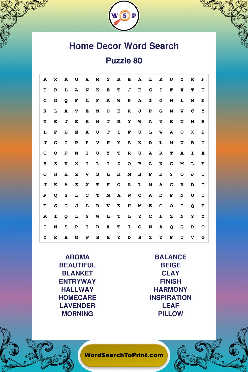 Home Decor Word Search Puzzle 80