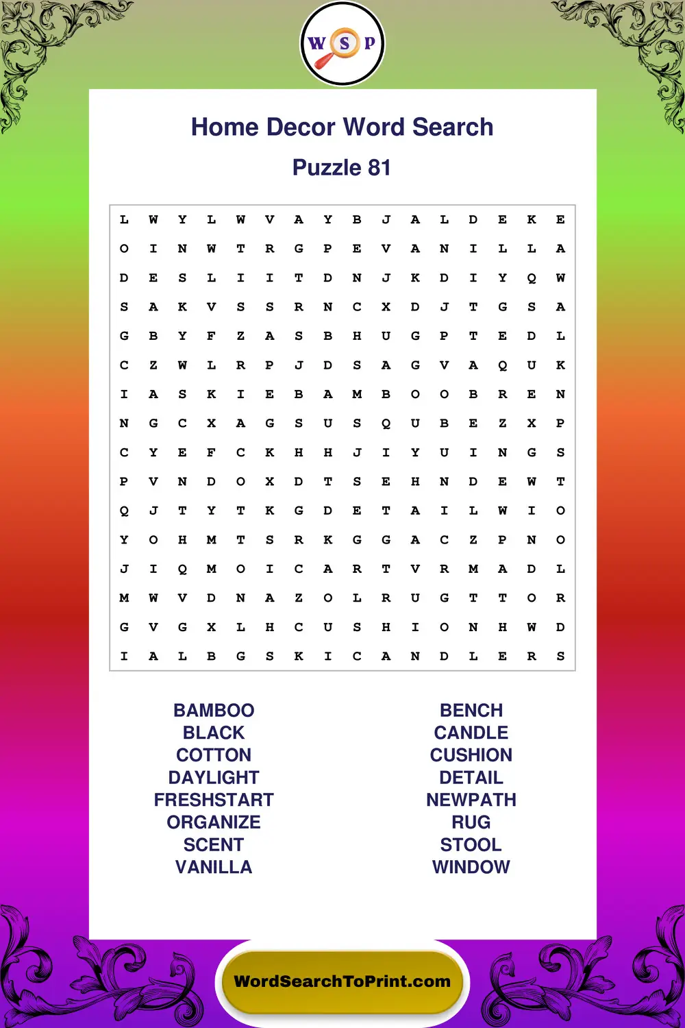 Home Decor Word Search Puzzle 81