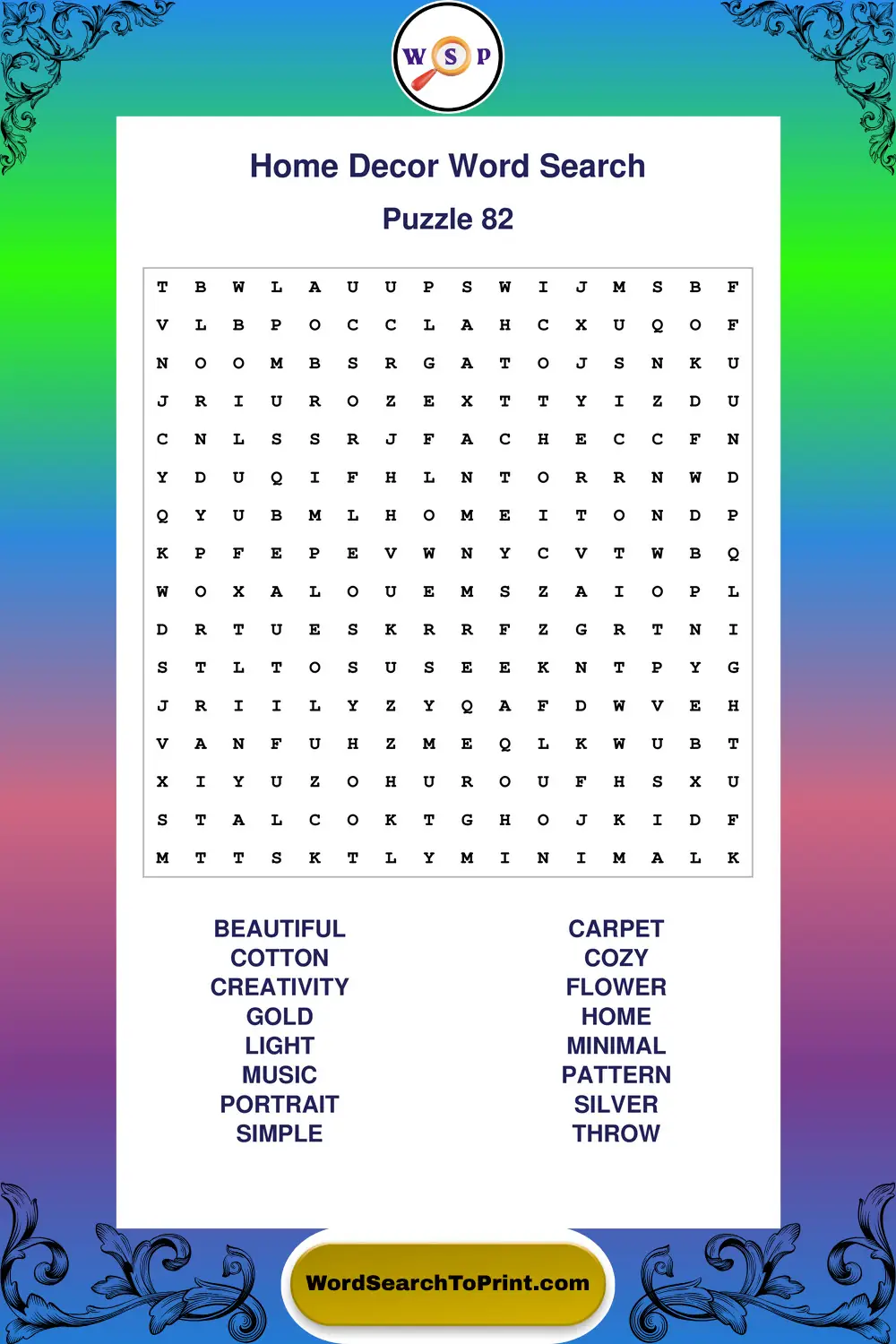 Home Decor Word Search Puzzle 82