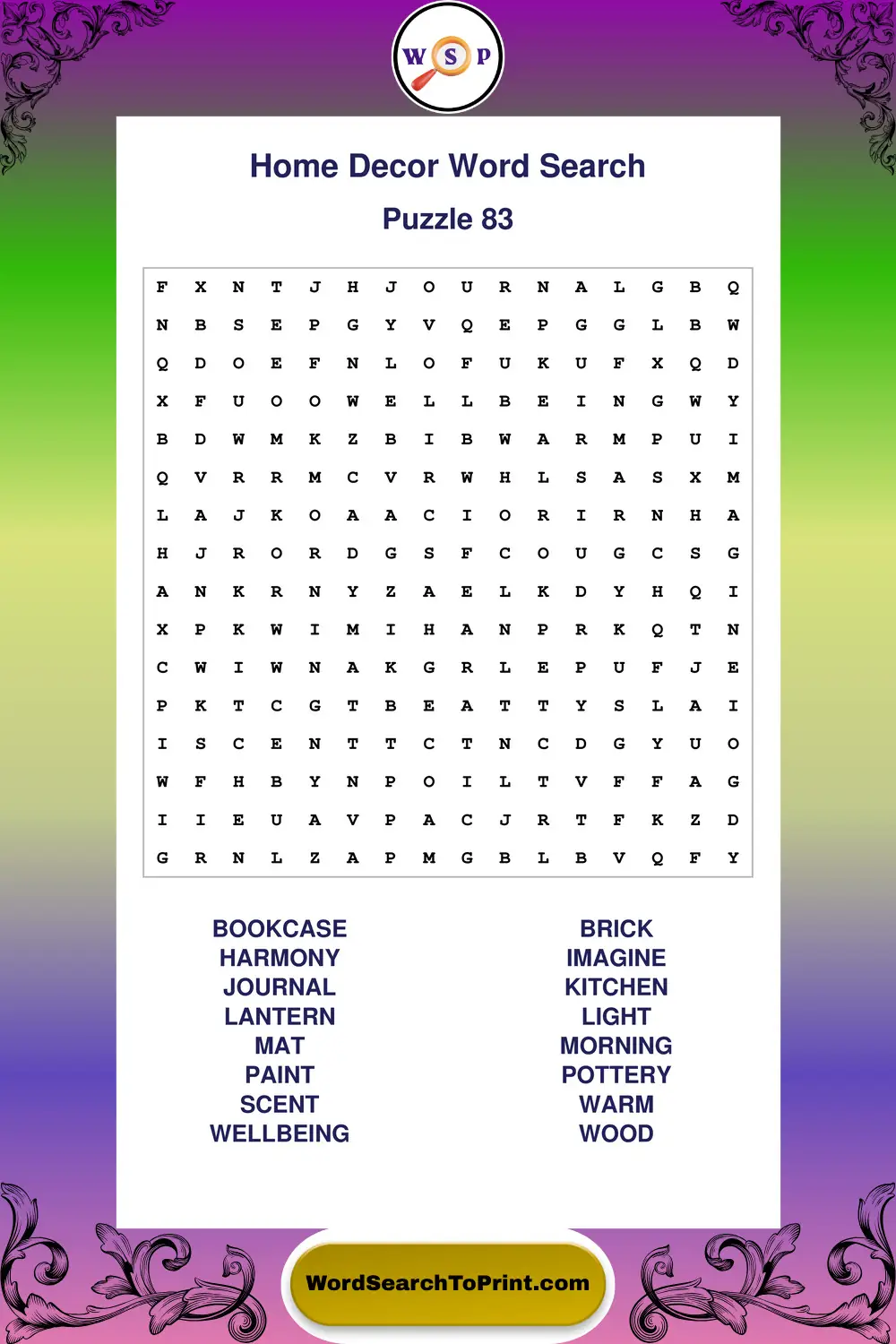 Home Decor Word Search Puzzle 83