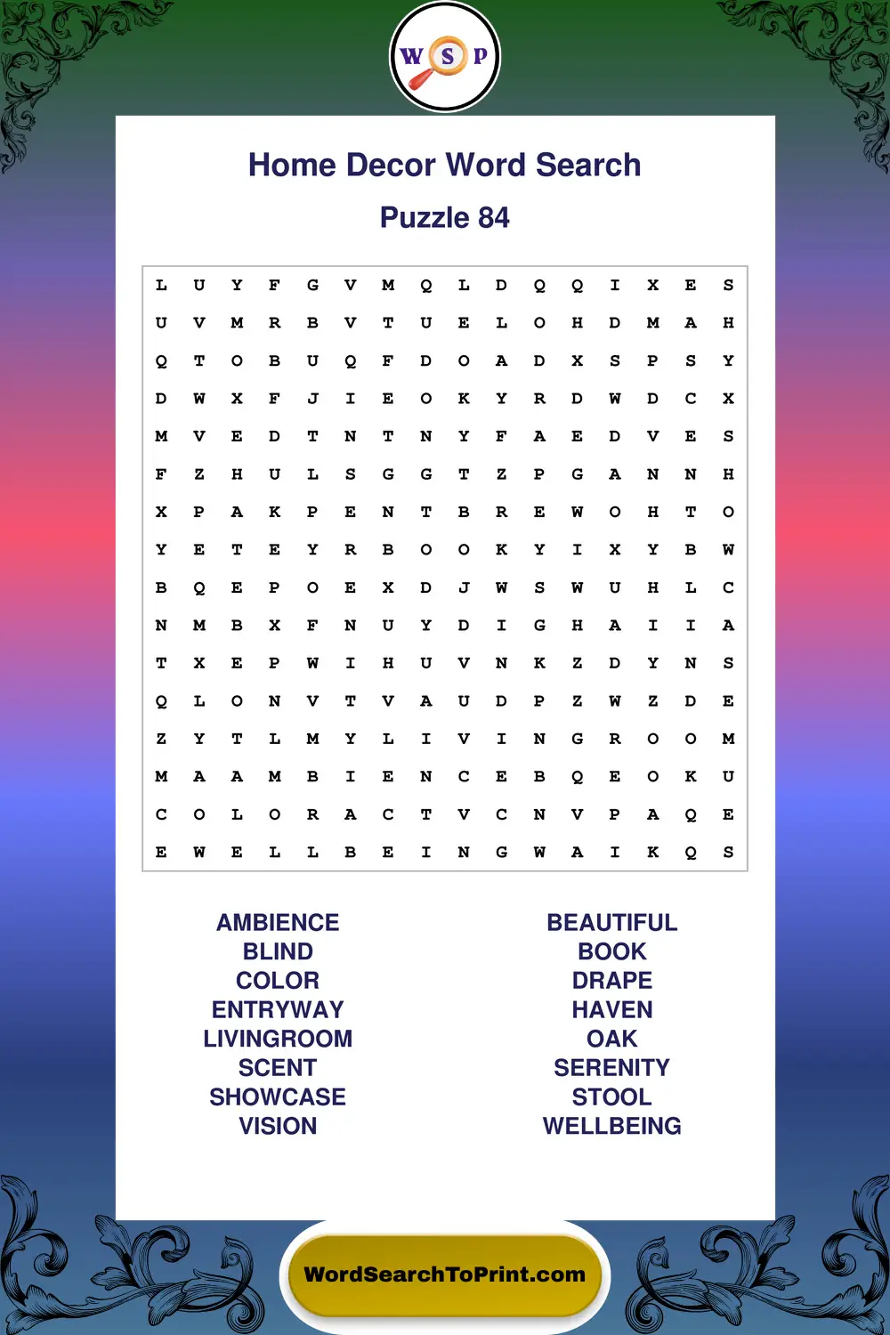 Home Decor Word Search Puzzle 84