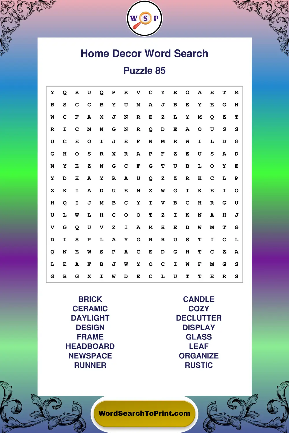 Home Decor Word Search Puzzle 85