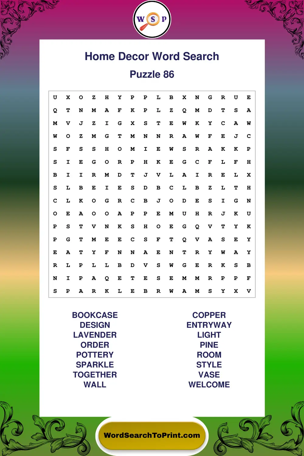 Home Decor Word Search Puzzle 86