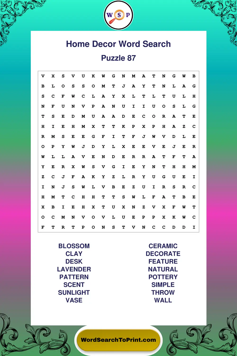 Home Decor Word Search Puzzle 87