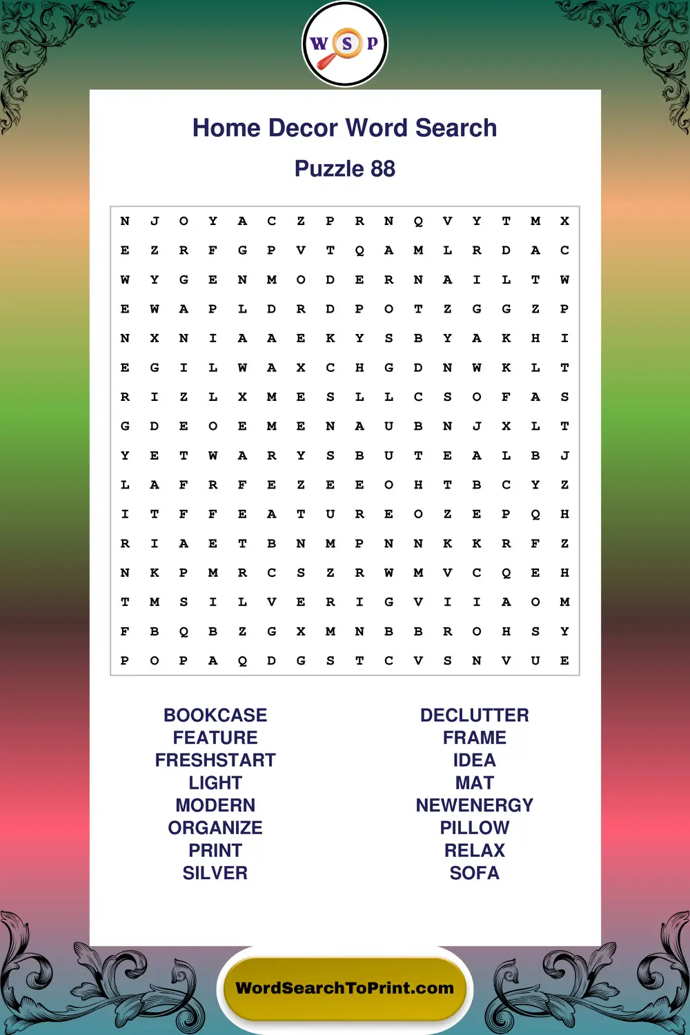 Home Decor Word Search Puzzle 88