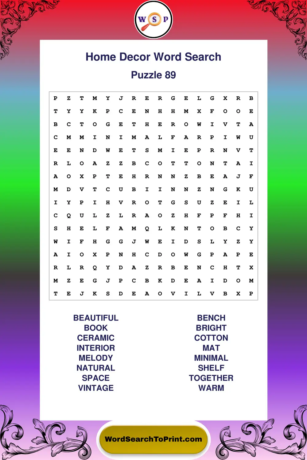 Home Decor Word Search Puzzle 89