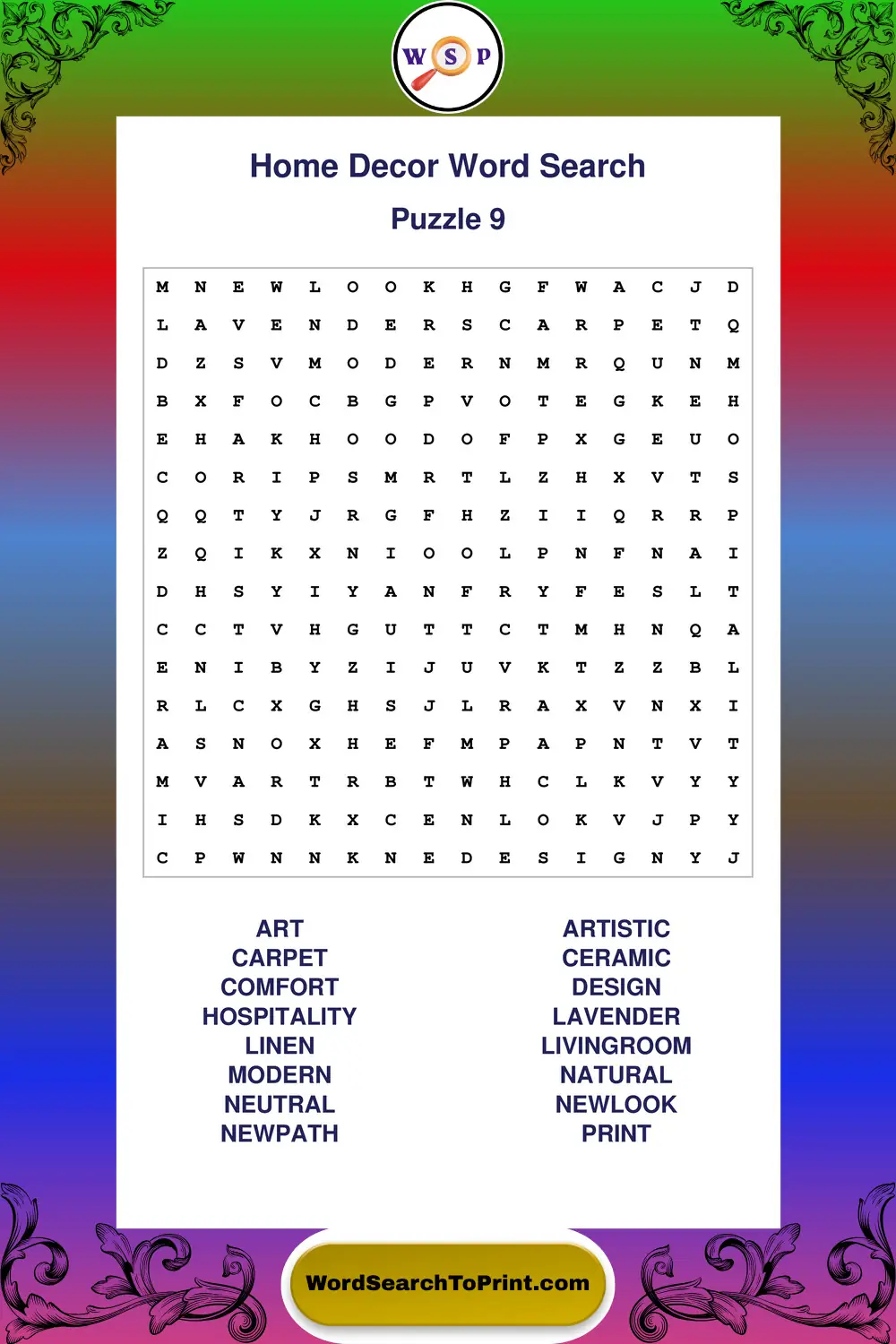 Home Decor Word Search Puzzle 9